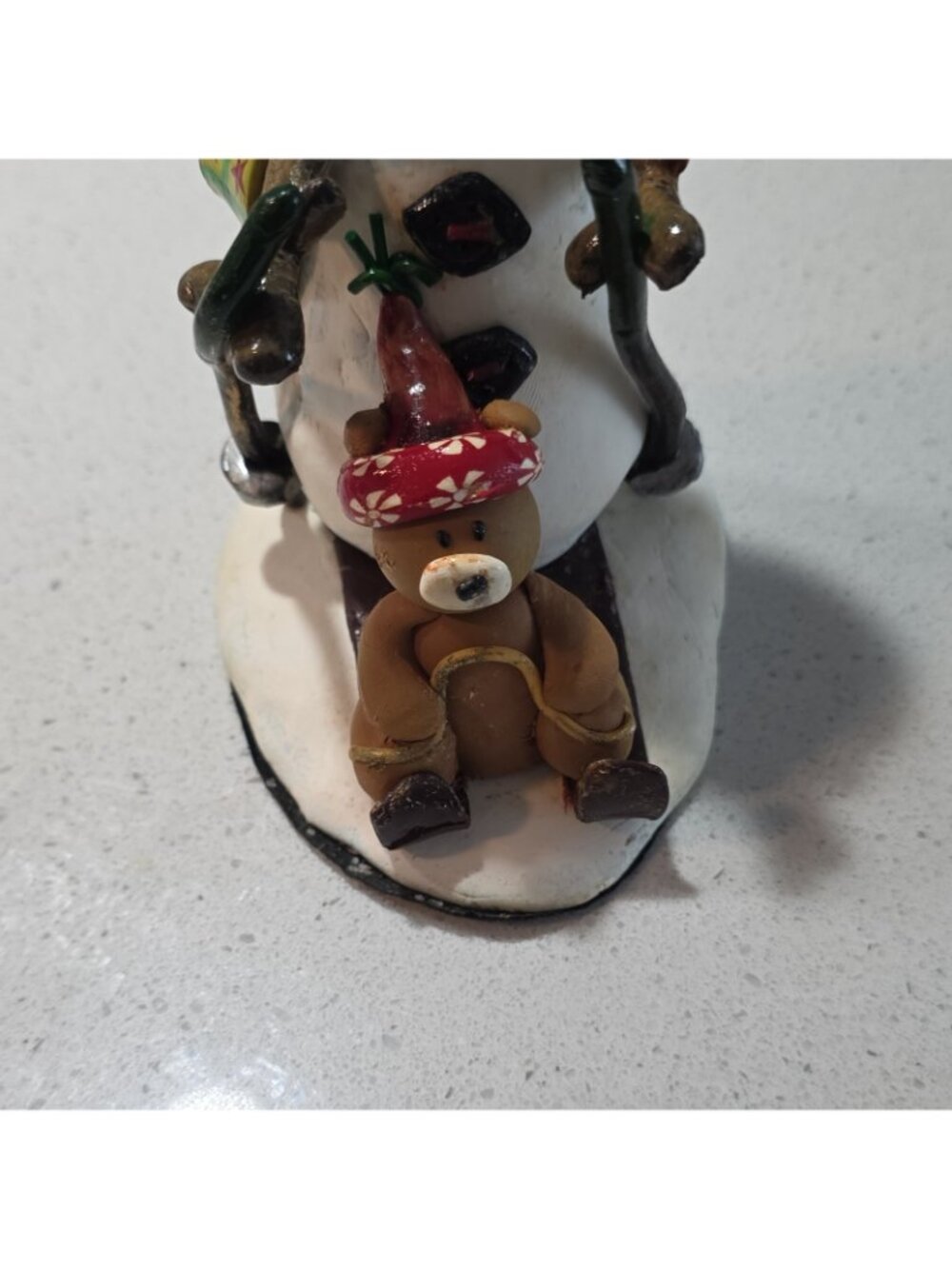 Christmas Snowman Resin Figurine Hand Painted Stars Hat Scarf w/ Teddy Bears - Picture 2 of 7